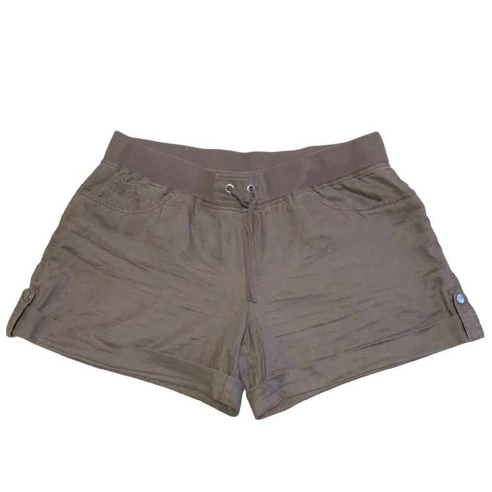Victoria Secret London Jean Linen Shorts Womens Sz L Taupe Brown Elastic Waist